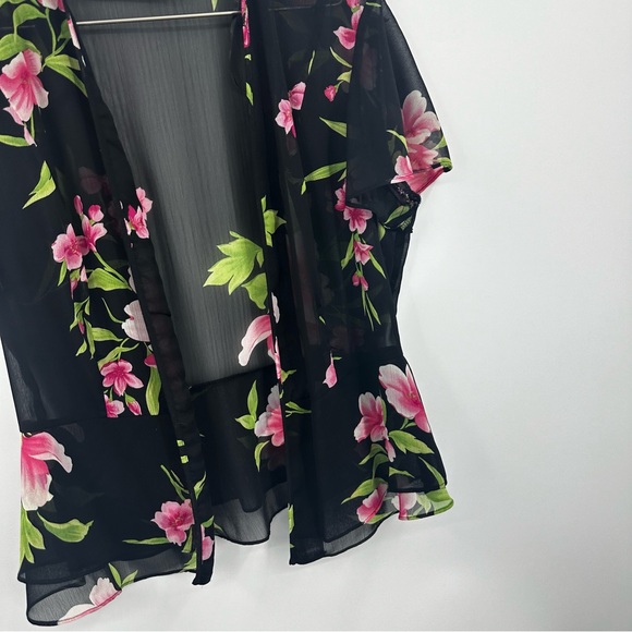 Vintage Y2K Coquette Floral Black Sheer Cardigan Size 12 Whimsical Early 2000s - Picture 3 of 7
